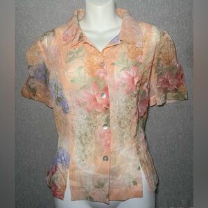 Vtg 90s Y2K Karin Stevens Sheer Button Up Cottagecore Dainty Romance